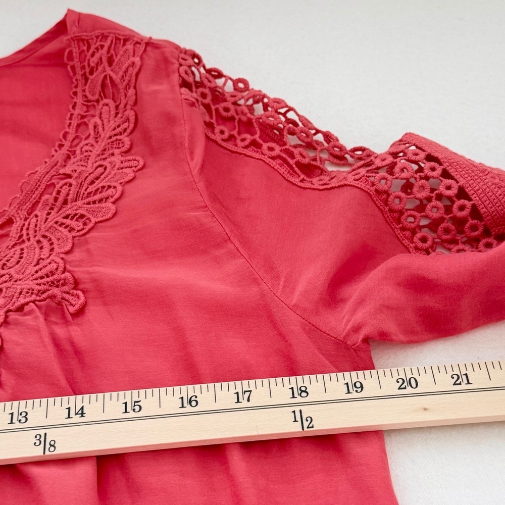 XCVI Coral Pink Cotton Silk Crochet Lace Tunic Top Bohemian Romantic Beachy Sz M - Picture 16 of 16